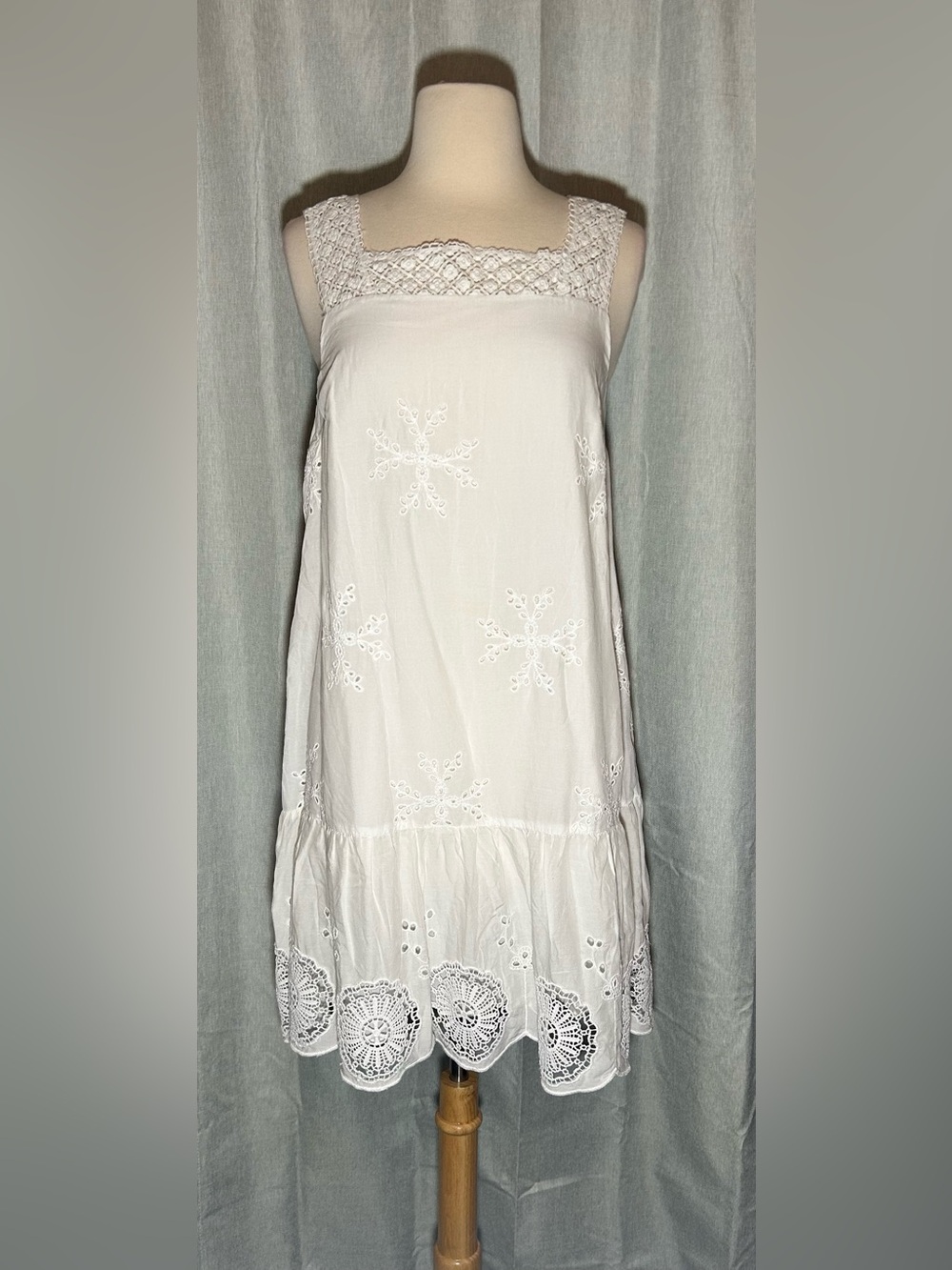 LOFT White Eyelet Midi Dress with Crochet Straps
